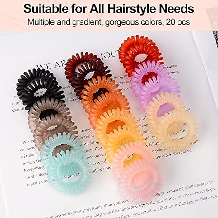 JessLab Spiral Hair Ties, 20 Pcs Traceless Phone Cord Hair Ties No Crease Spiral Bracelet Plastic Coil Ponytail Holders No-Damage Headband Hair Accessory for Girls Women Ladies Gift, Transparent Matte - Image 2